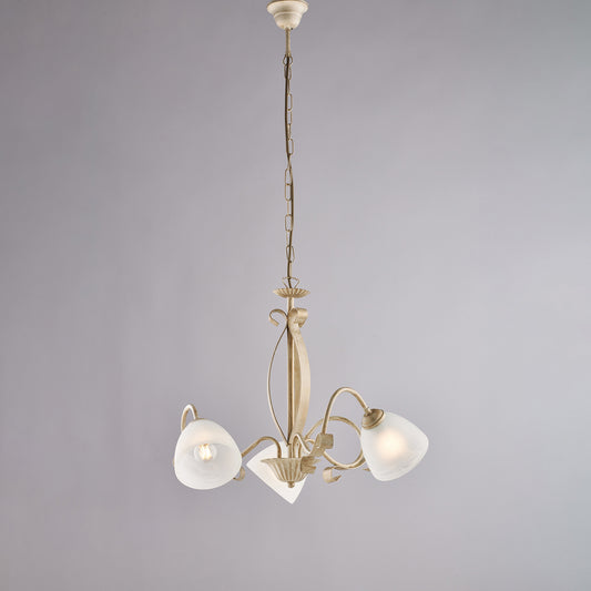 Lampadario avorio oro antico, vetro alabastro bianco, 5 luci, Ø64 cm