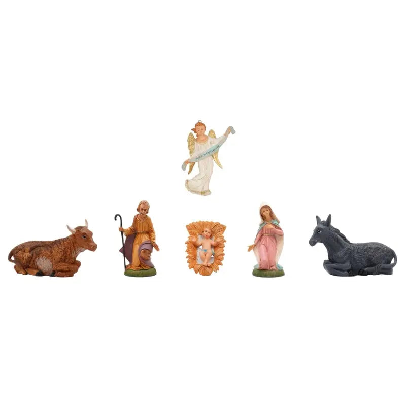 Set Natività H30 cm 6 pezzi con angelo, bue e asinello