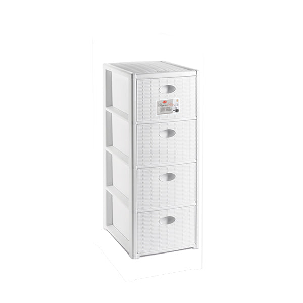 Cassettiera Elegance Slim bianca con 4 cassetti salvaspazio