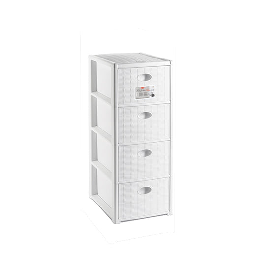 Cassettiera Elegance Slim bianca con 4 cassetti salvaspazio