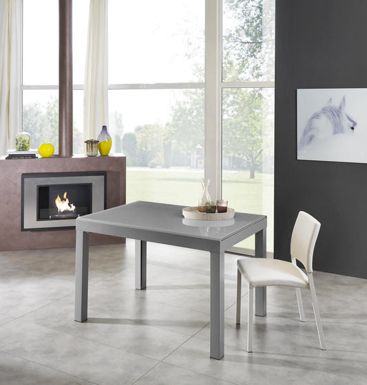 Tavolo allungabile con top in vetro temperato grigio 120/175/230/290/350x75h cm