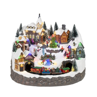 Villaggio di Natale in poliresina con LED 42,5 × 41 × H34,5 cm