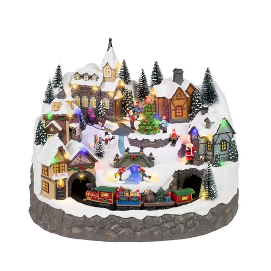 Villaggio di Natale in poliresina con LED 42,5 × 41 × H34,5 cm