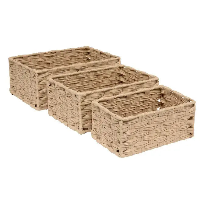 Set di 3 cesti alti beige cm 30x21x12h
