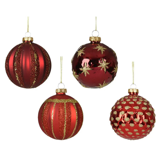 Sfera natalizia in vetro opaca e lucida decorata rossa e oro Ø8 cm – 1 pezzo assortito