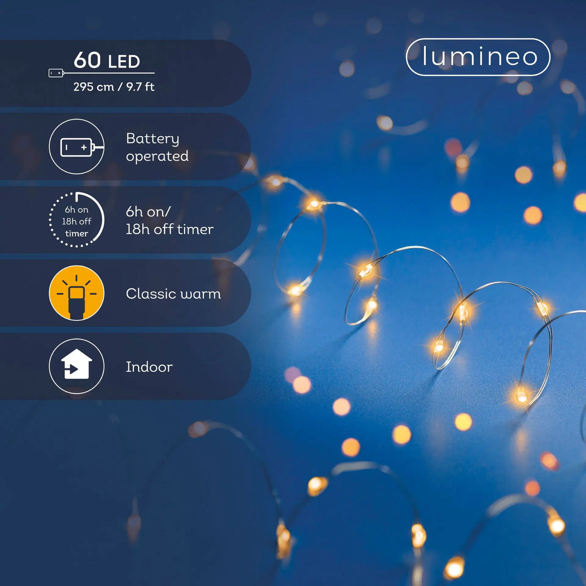 Catena micro LED filo argento luce bianco caldo classico 295 cm da interno