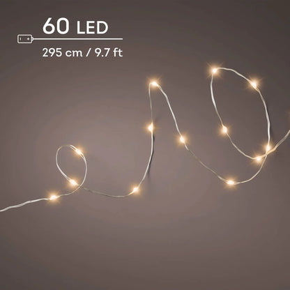 Catena micro LED filo argento luce bianco caldo classico 295 cm da interno