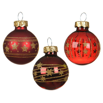 Box 9 palline di Natale in vetro rosso scuro lucide e opache Ø3 cm