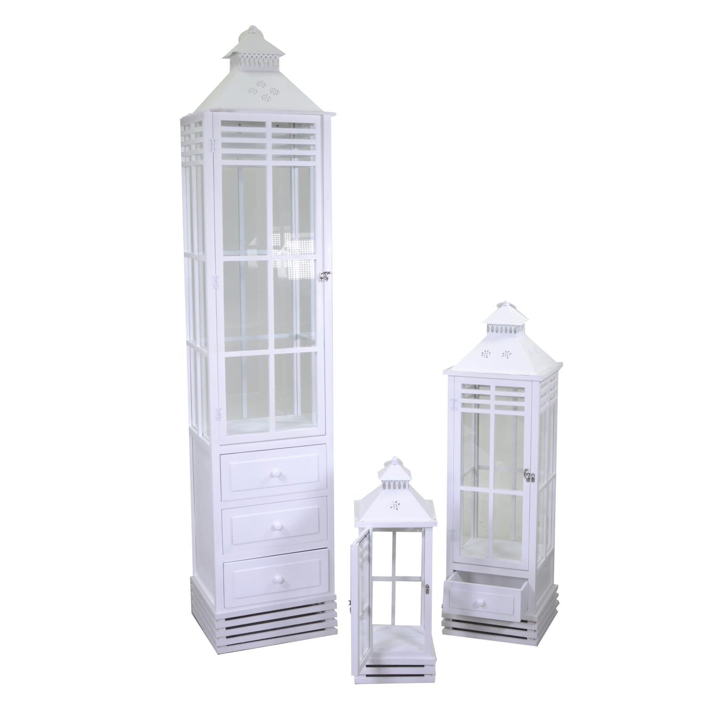 Rectangular white wooden lantern 1-3 cm36,5x36,5h175