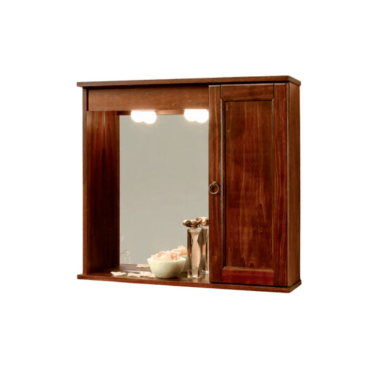 Specchiera noce con pensile destro con anta e luce LED integrata 69x63x16 cm