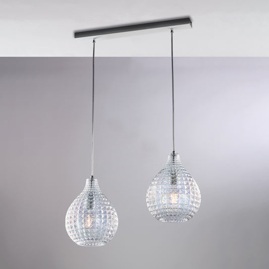 Binario Ferro Bianco Cromo 2 Luci Vetro Trasparente 88x21 H32-132 cm