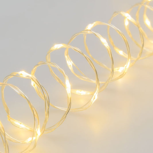 Catena MicroLED 500 - Bobina 25m - Bianco Caldo - Cavo Trasparente Argento