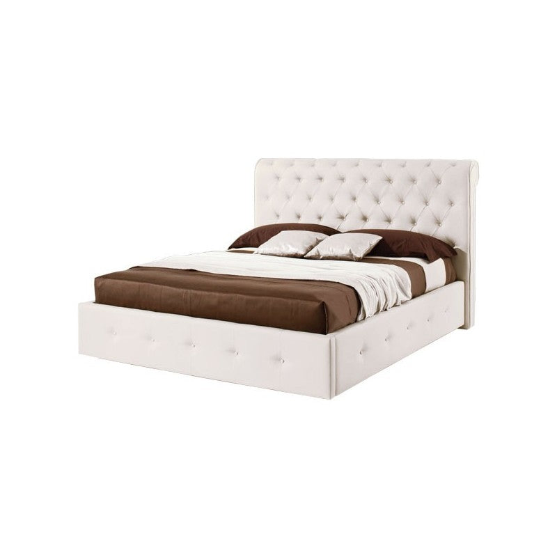 Letto matrimoniale c- contenitore  in ecopelle Bianco 180x223xh.120 cm