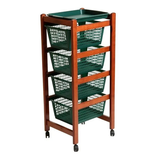 Carrello portafrutta Jolly ciliegio con 4 cestini estraibili cm 37 x 30 x  85 h