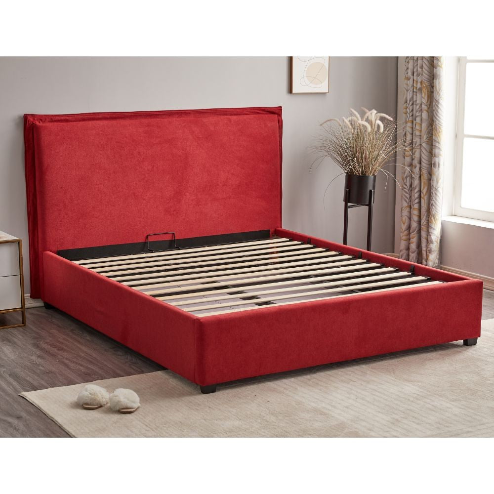 Letto Matrimoniale Contenitore Tessuto Rosso  170x206x118 cm