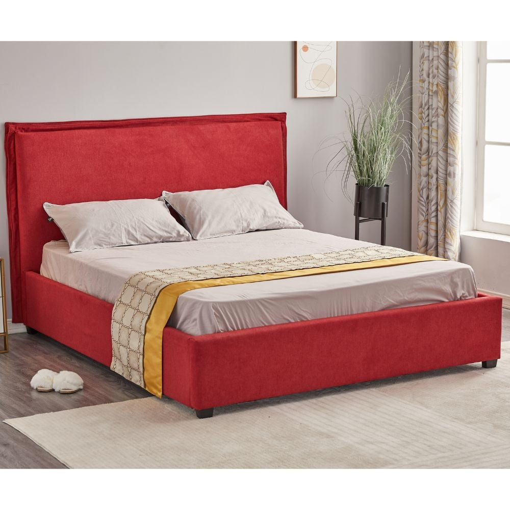 Letto Matrimoniale Contenitore Tessuto Rosso  170x206x118 cm