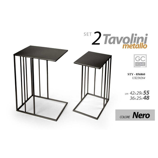 Set 2 tavolini ferro nero h 55/h 48 cm