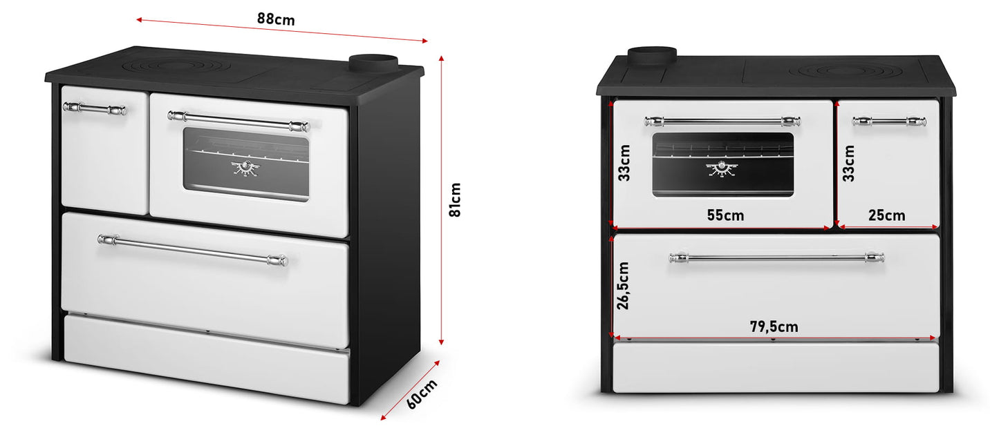 Cucina a Legna Stufa 9 Kw Bianca L87xP51xH79 Ecodesign