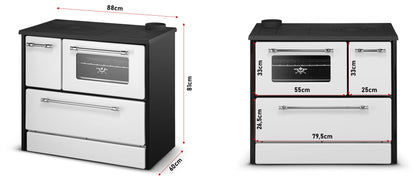 Cucina a Legna Stufa 9 Kw Bianca L87xP51xH79 Ecodesign