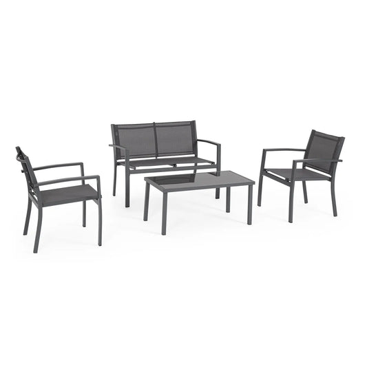 Set salotto Florida 4 Posti antracite con tavolino in vetro temperato