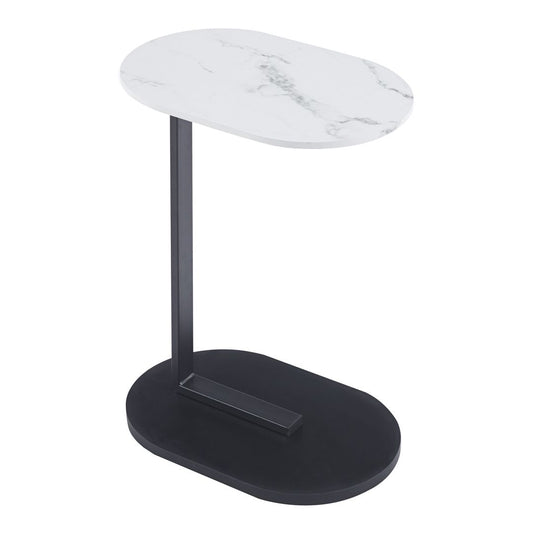 Tavolino Goran cm 45x30x58 colore bianco marmo con gambe nere