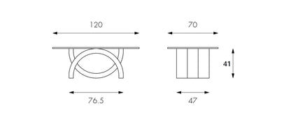 Tavolino trasparente-beige-grigio 70 cm x 120 cm H. 41 cm