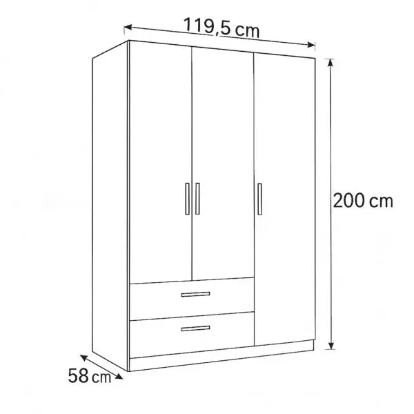 Armadio 3 ante e 2 cassetti cm 122x58 bianco