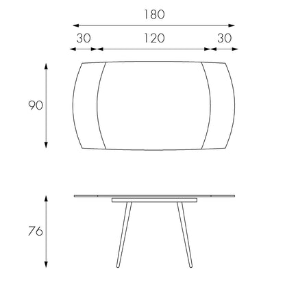 Tavolo allungabile con top in vetro temperato bianco 120/180x90h cm