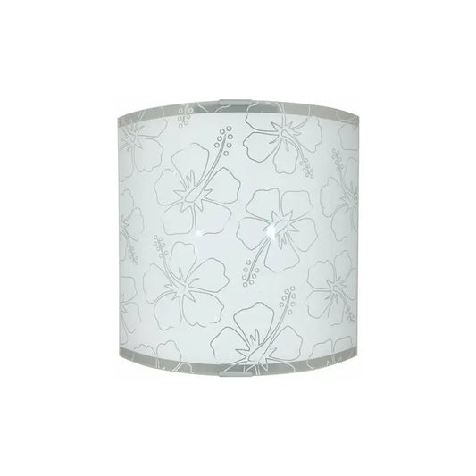 Applique 1xE27 montatura argento vetro lastra serigrafato fiore bianco