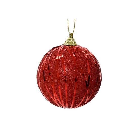 Pallina di Natale Total Red con glitter e paillettes Ø8 cm
