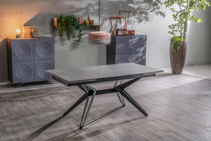 Tavolo Allungabile Grigio-Negro Opaco, Gambe a H, 90x160-240x76