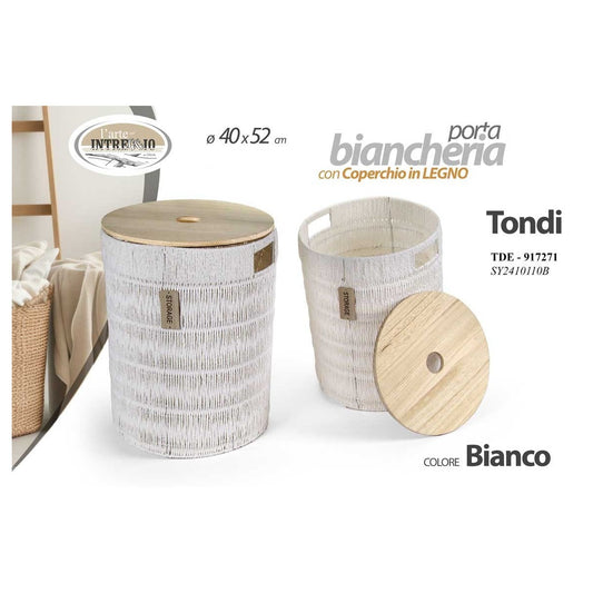 Cesta tonda bianca con coperchio ø40x52 cm