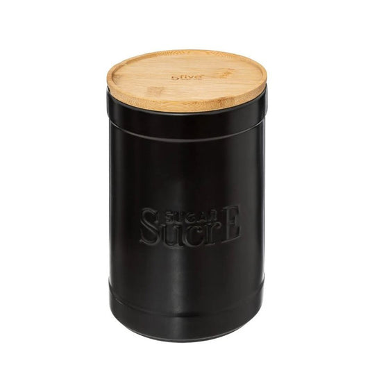 Barattolo zucchero in ceramica nera con coperchio in bamboo Ø 12,2 cm