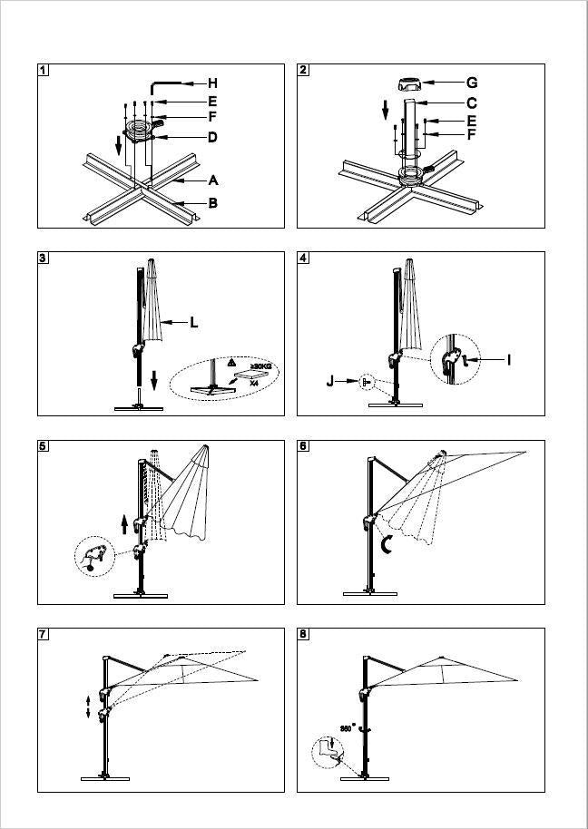 Ombrellone in Alluminio Montana 4x4 m Grigio con Palo Laterale
