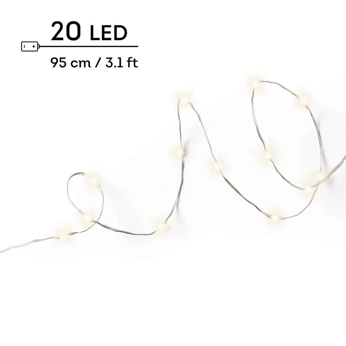Catena micro LED a batteria filo argento luce bianco caldo 95 cm da interno