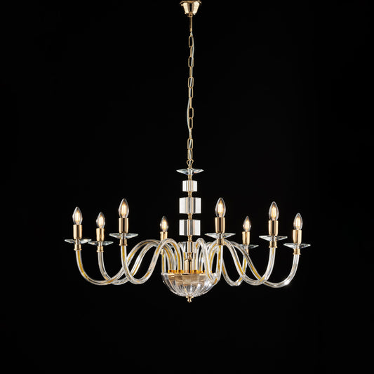 Lampadario oro con vetro, 8 luci – Cristallo sferico, Ø96 H.56-116