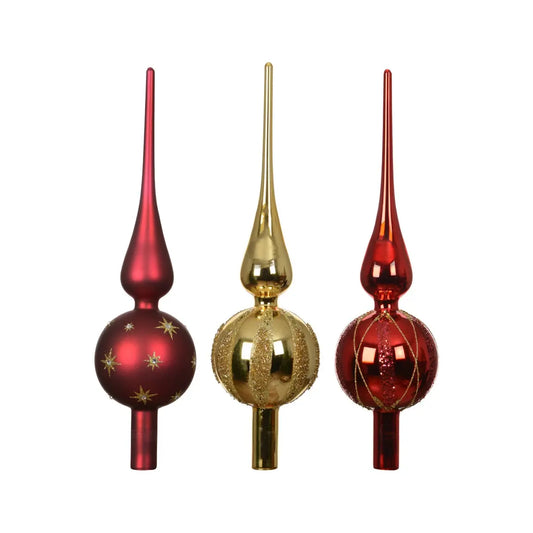 Puntale per albero di Natale in vetro rosso e oro Ø8 × H31 cm – 1 pezzo assortito