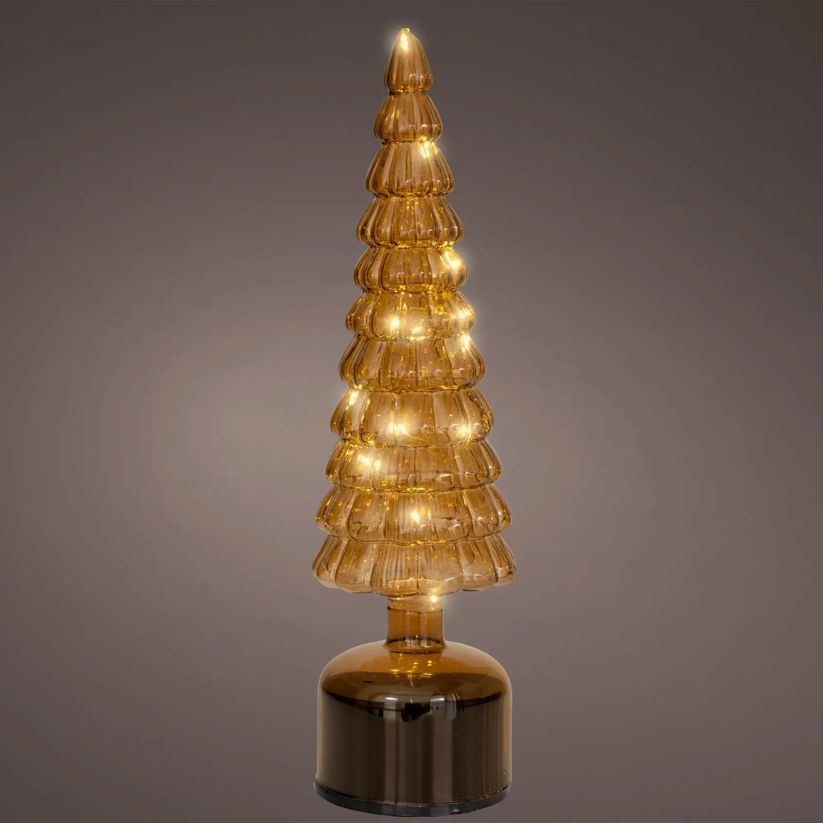 Albero di Natale girevole in vetro marrone con micro LED