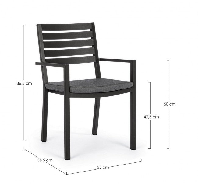 4x Sedia antracite con bracciolo e cuscino in alluminio stile industrial