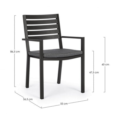 4x Sedia antracite con bracciolo e cuscino in alluminio stile industrial