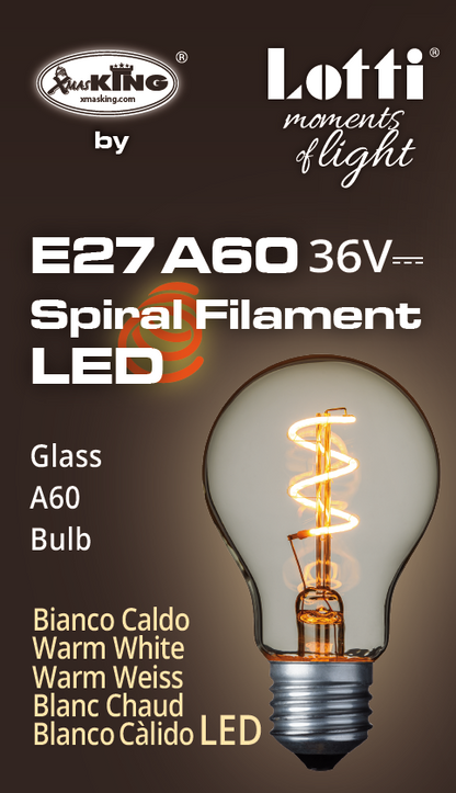 Lampada E27 36V goccia spiral Ø60mm Bianco Caldo