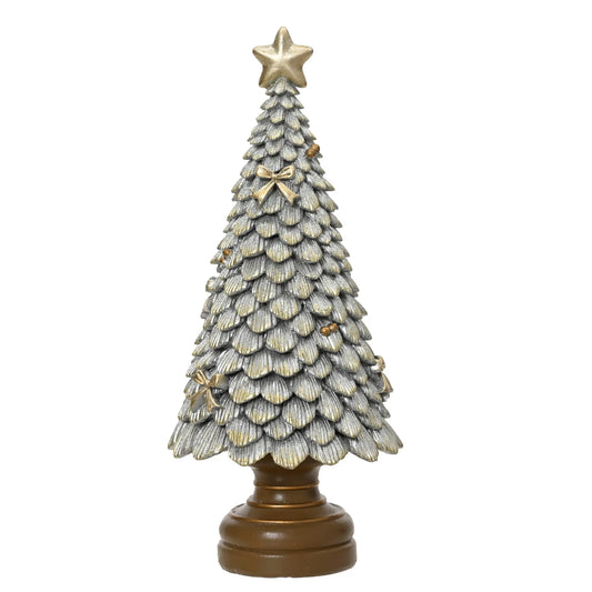 Albero di Natale decorativo in resina argento glitterato H23 cm