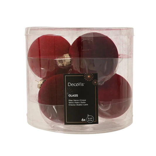 Box 6 palline di Natale in vetro floccato assortite Ø8 cm