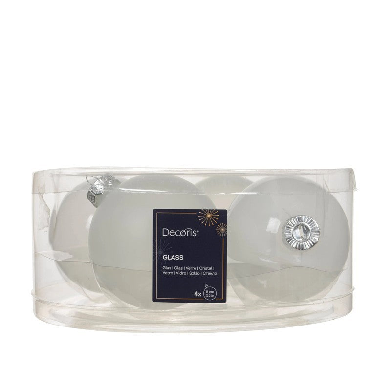 Set 4 palline di Natale in vetro bianco inverno Ø8 cm assortite