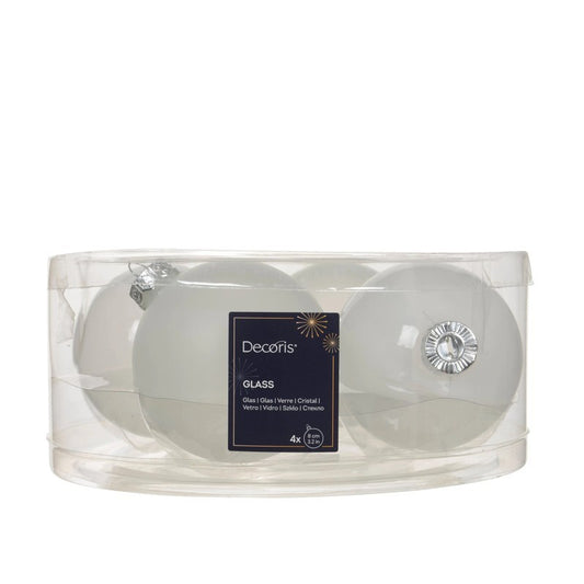 Set 4 palline di Natale in vetro bianco inverno Ø8 cm assortite