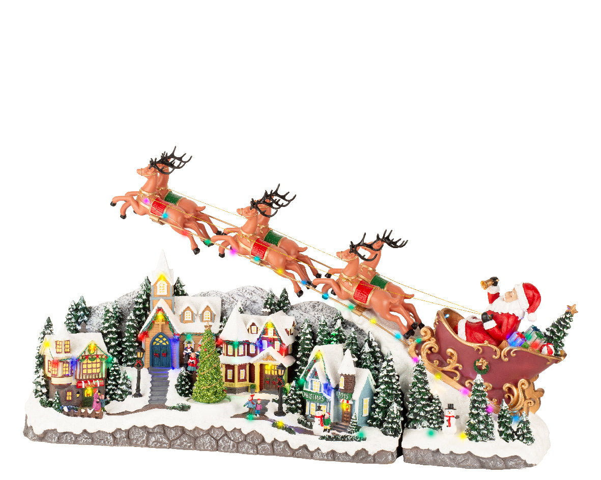 Scenario slitta con renne LED 25,5x97,5x54 cm