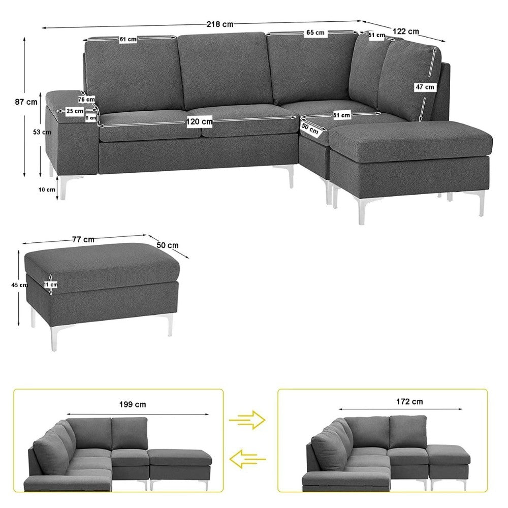 Divano angolare destro beige 218x172x87