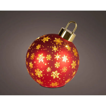 Sfera natalizia girevole in vetro rossa con LED Ø18 × H23 cm