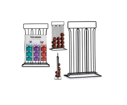 Portacapsule da 36 posti in acciaio nero cm 10 x 38 x 24,8h