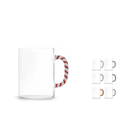 Mug in vetro borosilicato trasparente con manico colorato 47 cl - 1 pezzo assortito